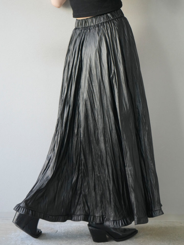 [予約]レザーワッシャーフリルスカート/black