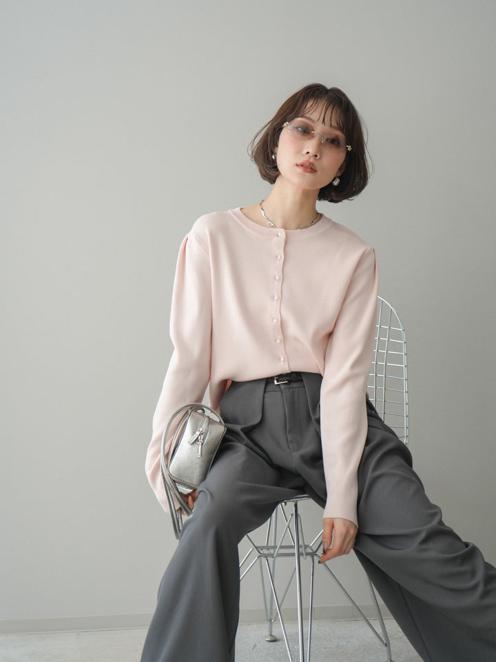 [予約]クリアボタンタックニットカーディガン/pink