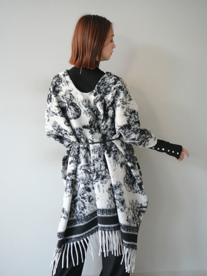 [予約]アブストラクト柄ストールポンチョ/グレー