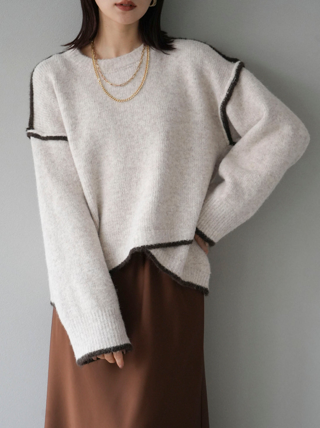 [預訂] 色彩協調針織套頭衫/象牙色
