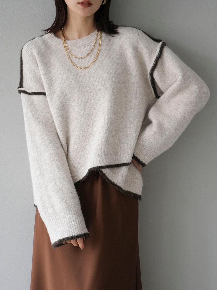[預訂] 色彩協調針織套頭衫/象牙色