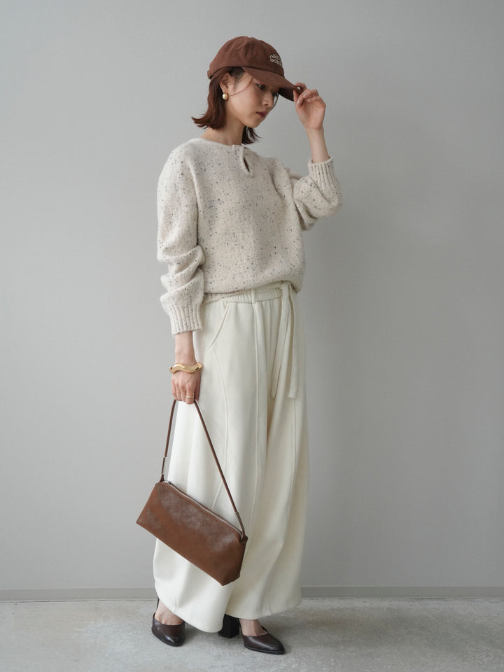 [SET]ツイストネックラメネップヤーンニットプルオーバー+ウエストベルトカーブラインスエットパンツ(2set)