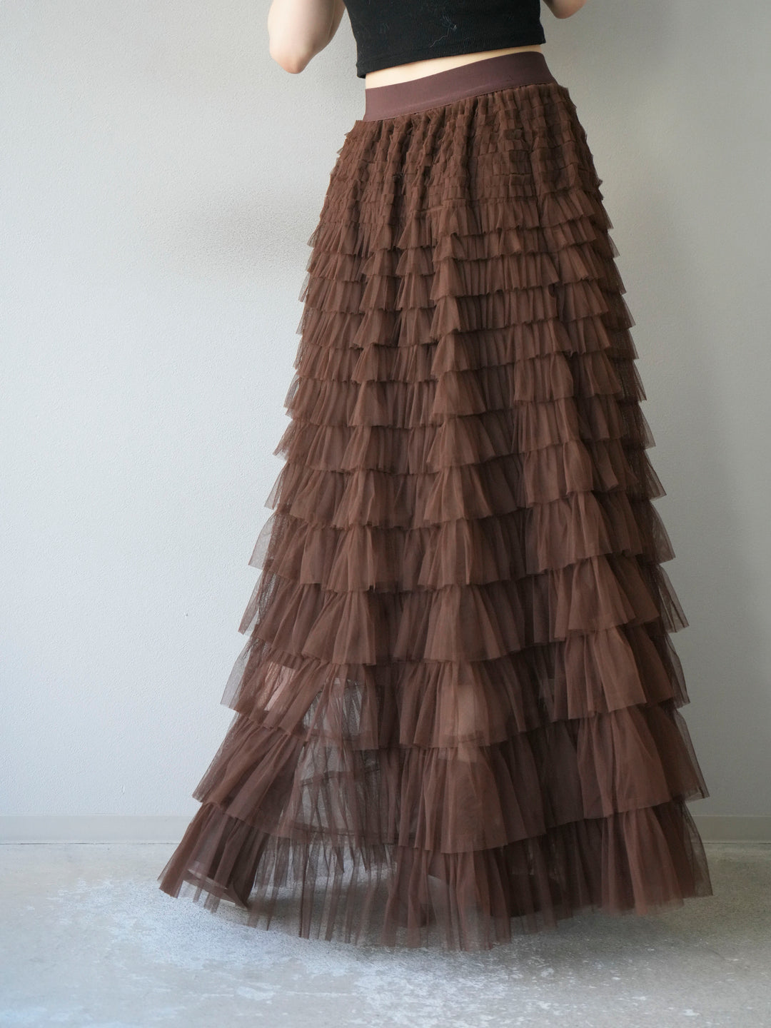 [予約]チュールティアードスカート/ブラウン