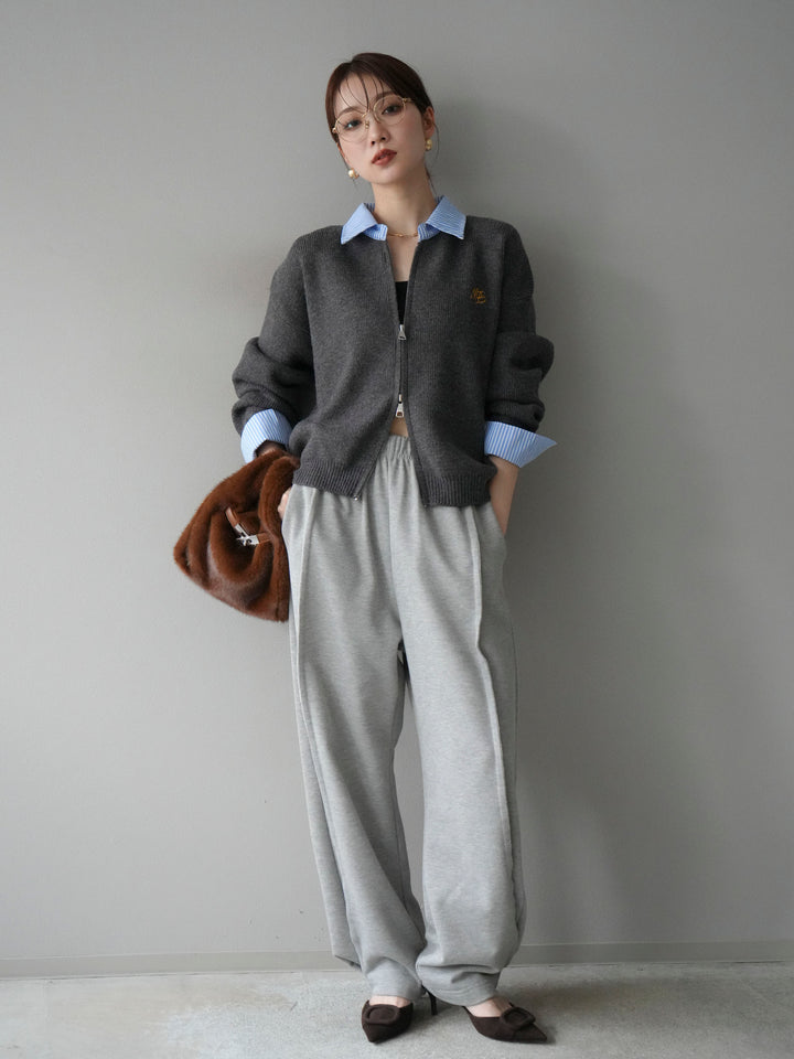 [SET]ストライプシャツレイヤードZIPニットカーディガン+2WAYデザインスウェットパンツ(2set)