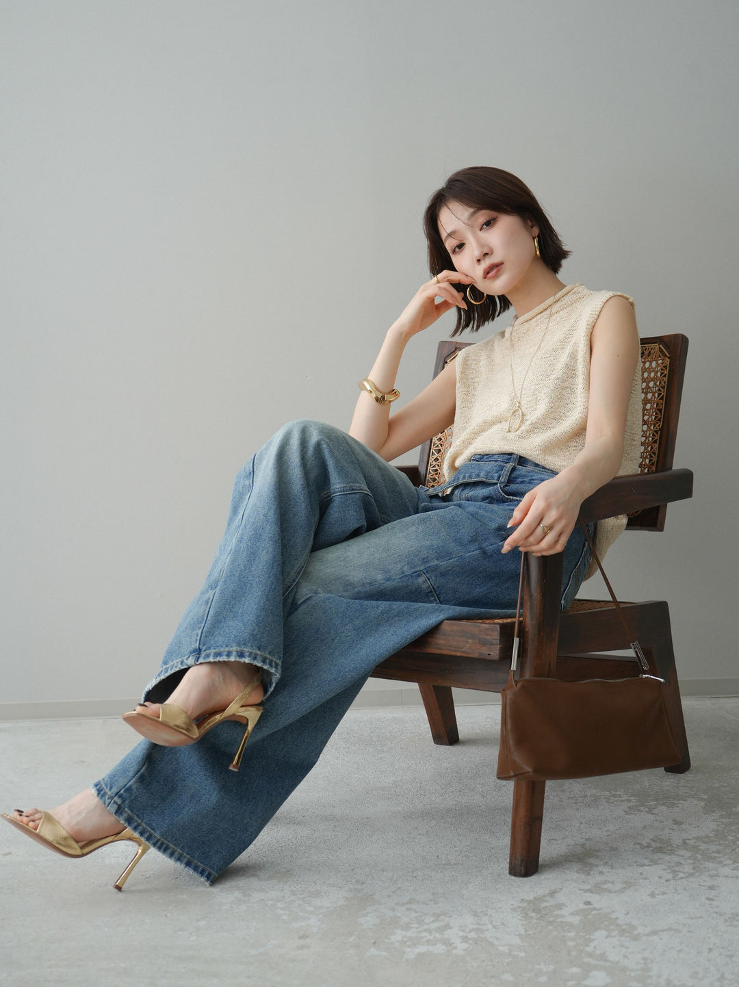 [予約]ノースリーブリネンタッチシアーニットプルオーバー/beige