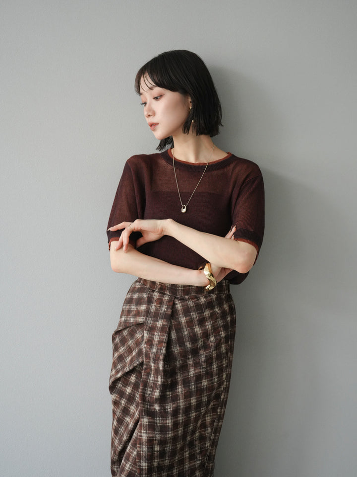 [SET]リネンタッチ配色二重臼ハーフニットトップス+選べるアソート柄スカートセット(2set)