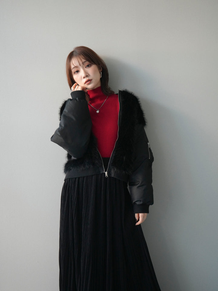 [SET]ファードッキングMA-1+袖ボタンボトルネックリブニットトップス(2set)