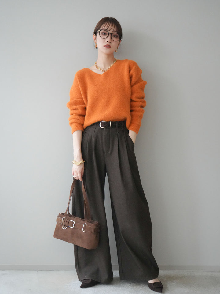 [SET]アニマル柄ベルト付きウールタッチワイドパンツ+アニマル柄ベルト付きウールタッチワイドパンツ(2set)