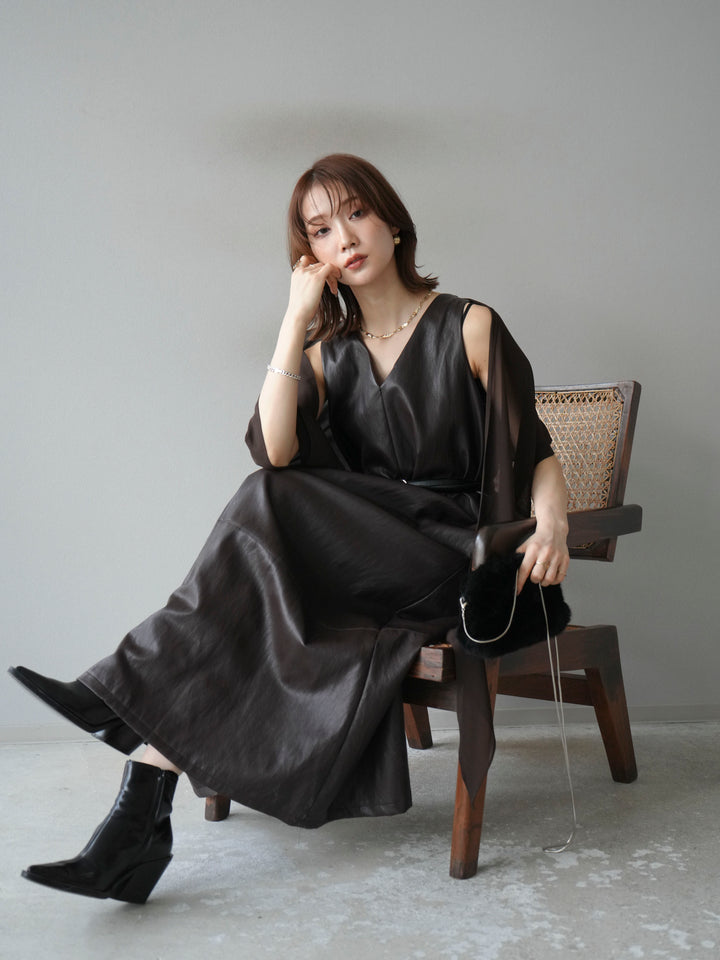 [予約]レザーAラインワンピース/ブラウン