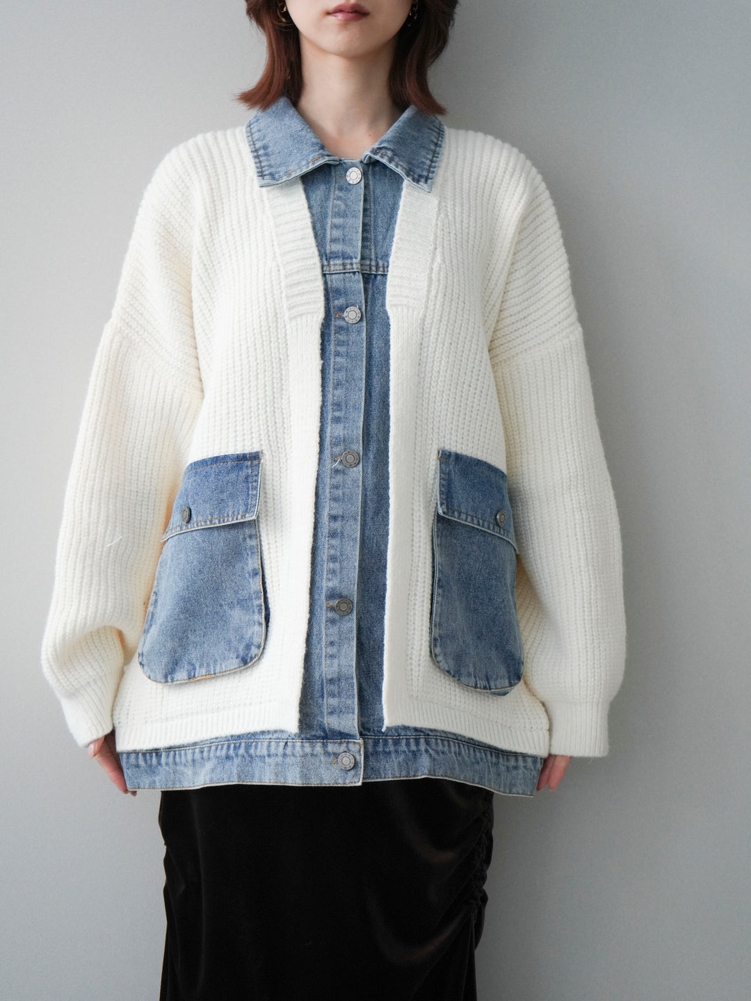 [予約]デニムドッキングオーバーニットジャケット/offwhite