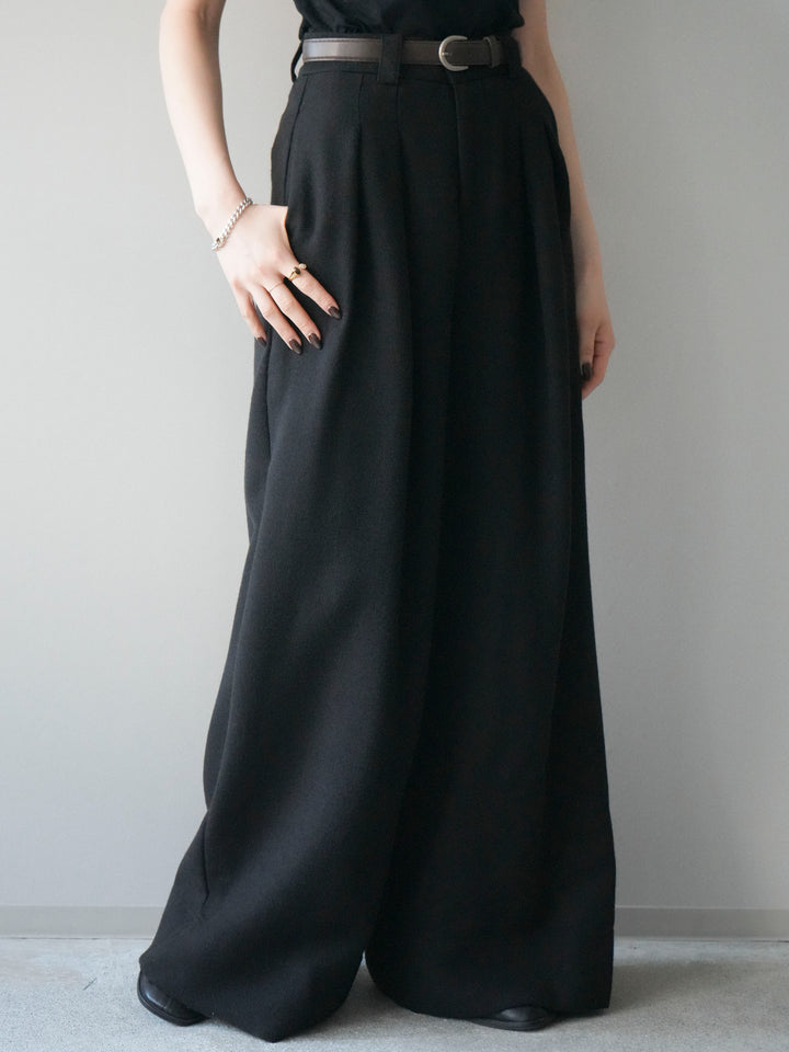 [予約]ウールタッチベルト付ワイドパンツ/black