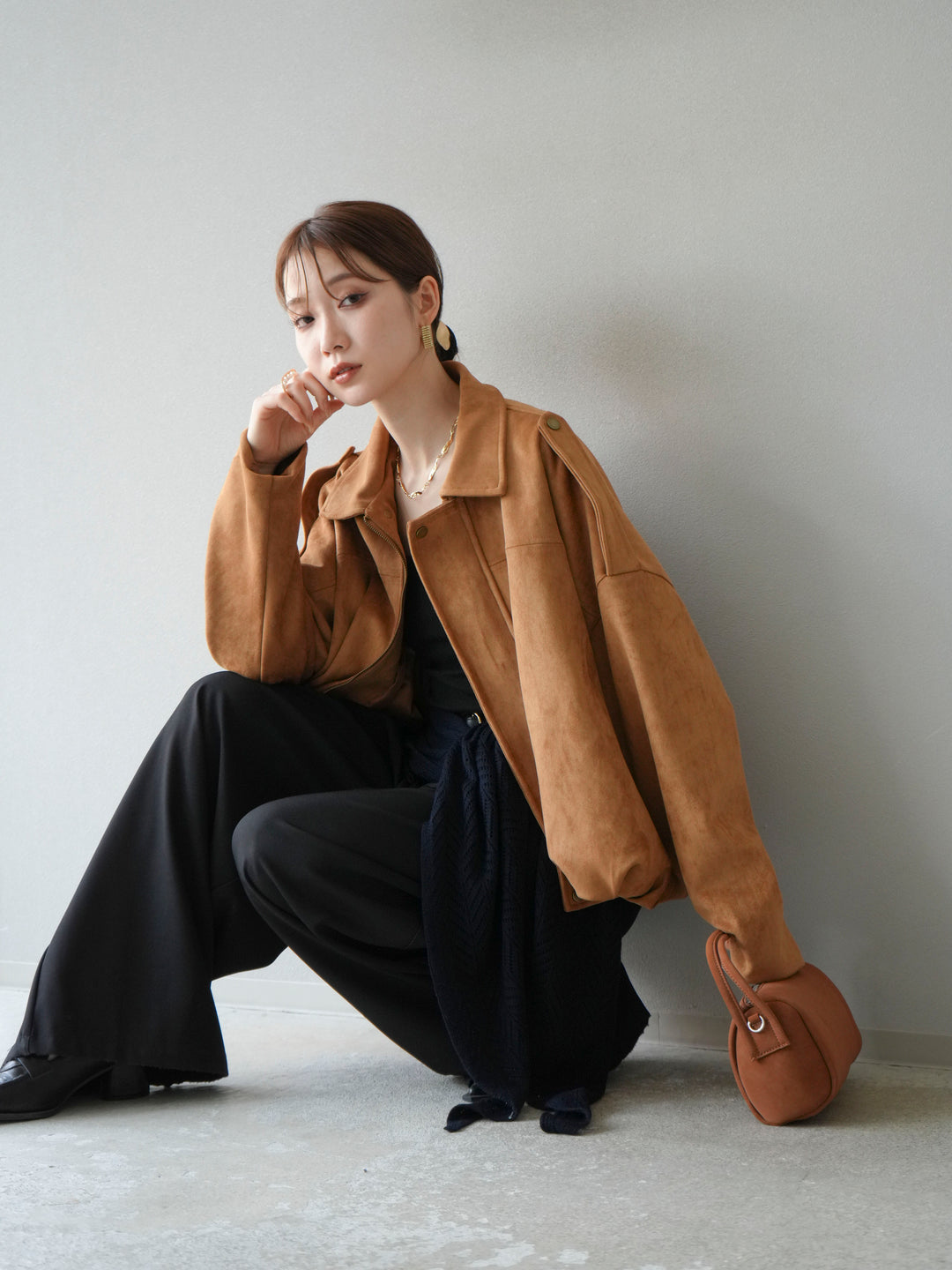 [SET] 麂皮外套+皮帶環設計寬褲（2套）