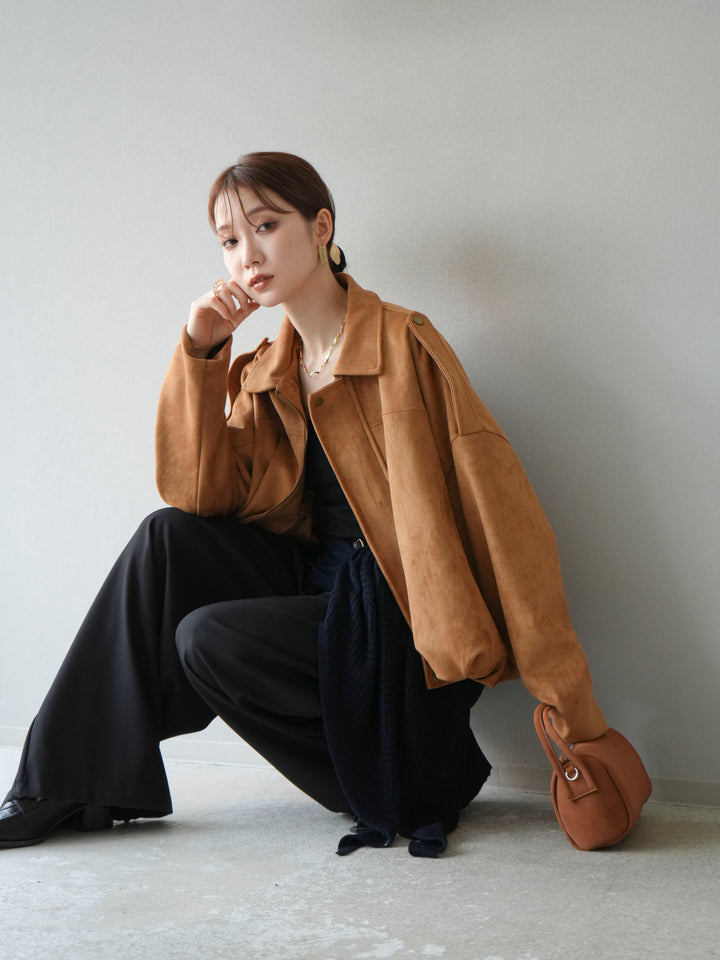 [SET] 麂皮外套+皮帶環設計寬褲（2套）