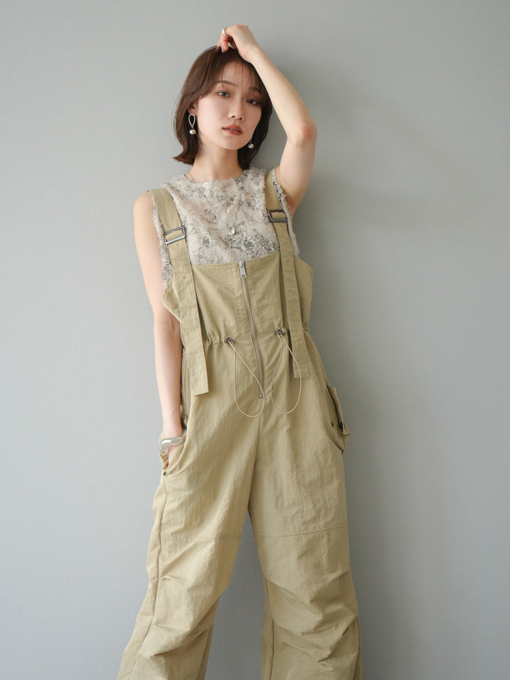 [予約]ナイロンタックデザインサロペット/ベージュ