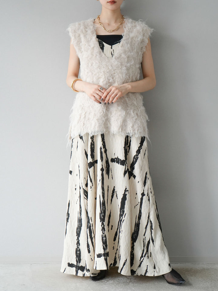 [予約]ウール混ミックスヤーンニットベスト/アイボリー