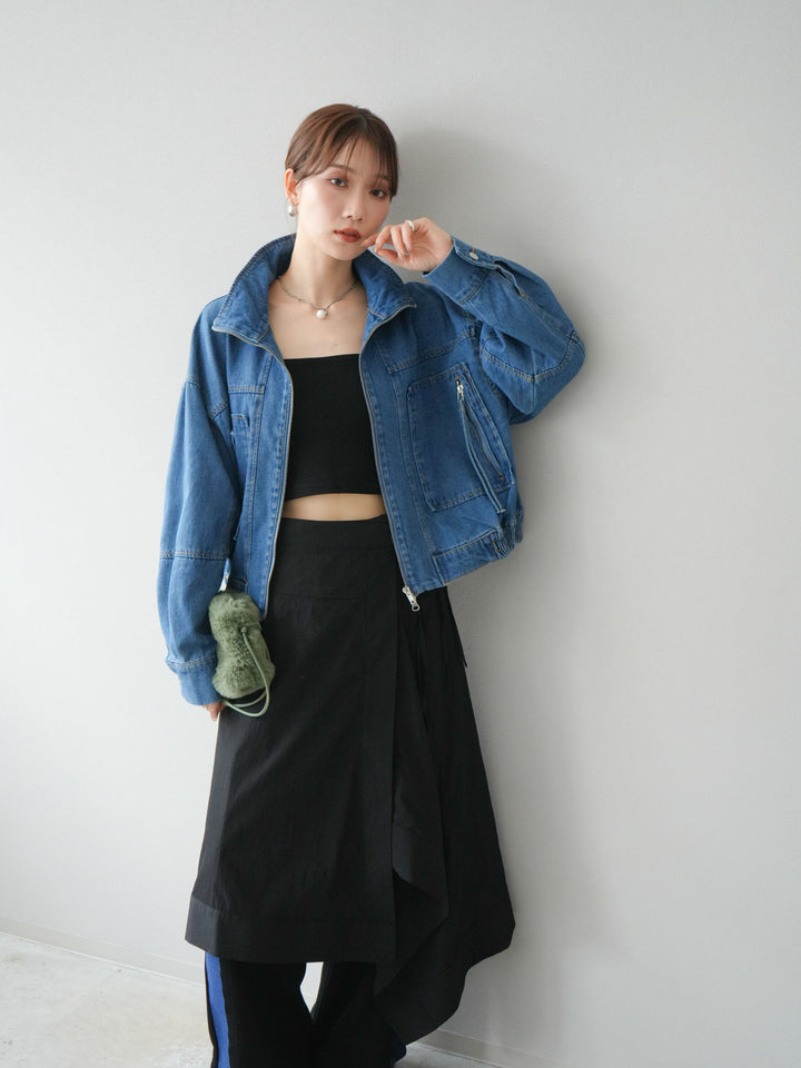 [予約]ZIPポケットデニムショートブルゾン/ブルー