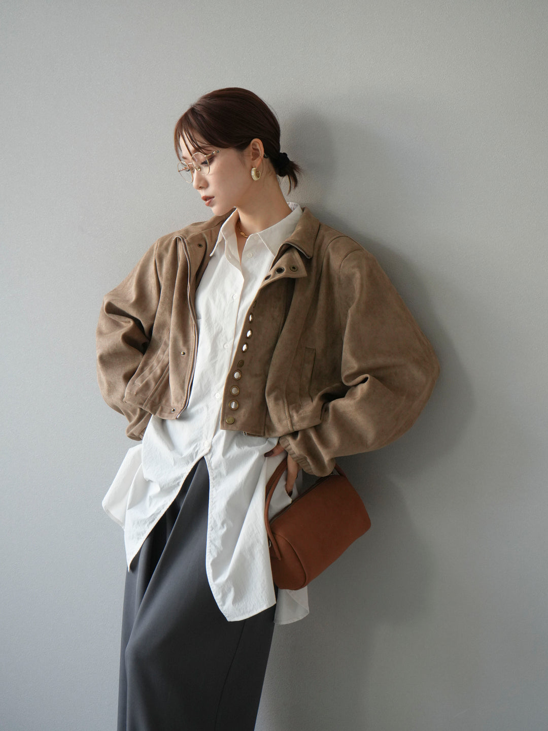 [予約]パンチングデザインスエードショートジャケット/ベージュ