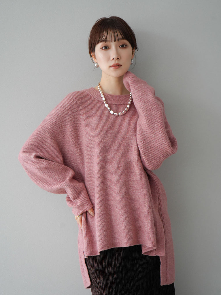 予約]サイドスリットオーバーニットプルオーバー/ピンク – Lumier