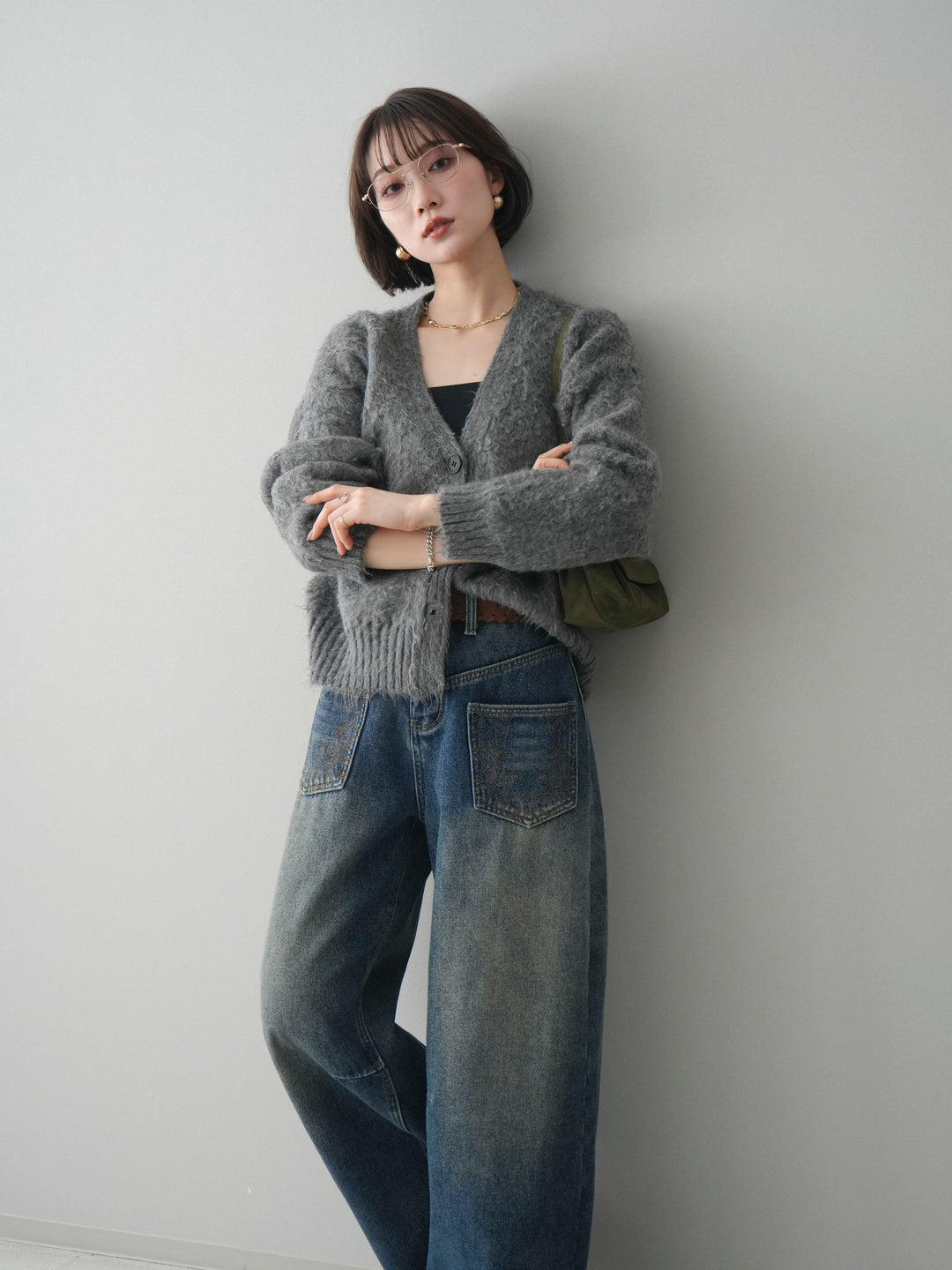 [予約]起毛シャギーニットカーディガン/gray