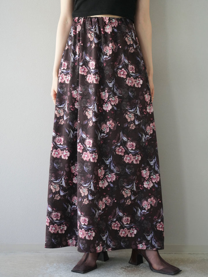 [予約]フラワーナロースカート/ブラウン