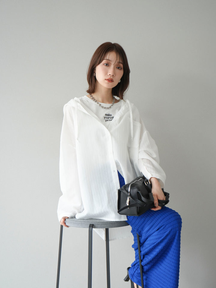 [予約]ワッシャーストライプフーディーシャツ/オフ