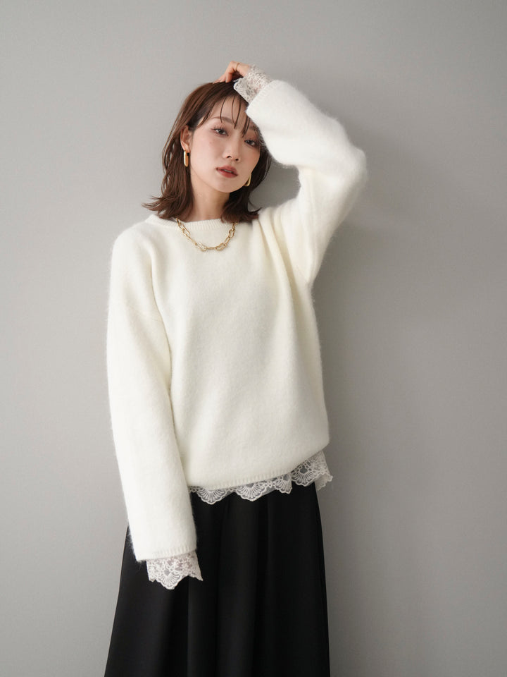 [予約]アンゴラタッチクルーネックニットプルオーバー/white