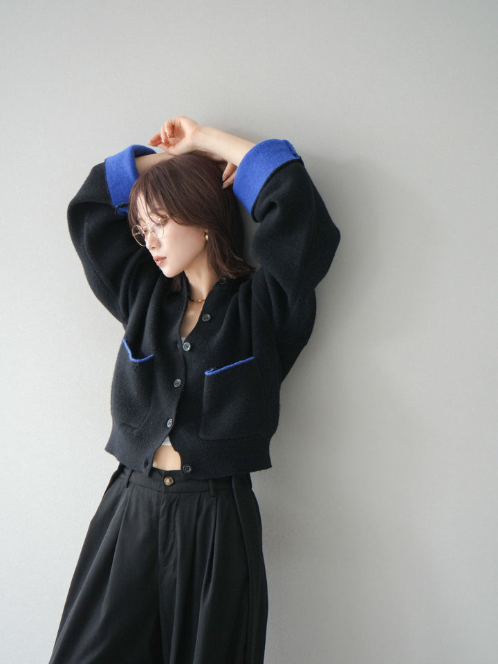 【SET】雙色針織開襟衫+褶襉設計寬褲（2套）