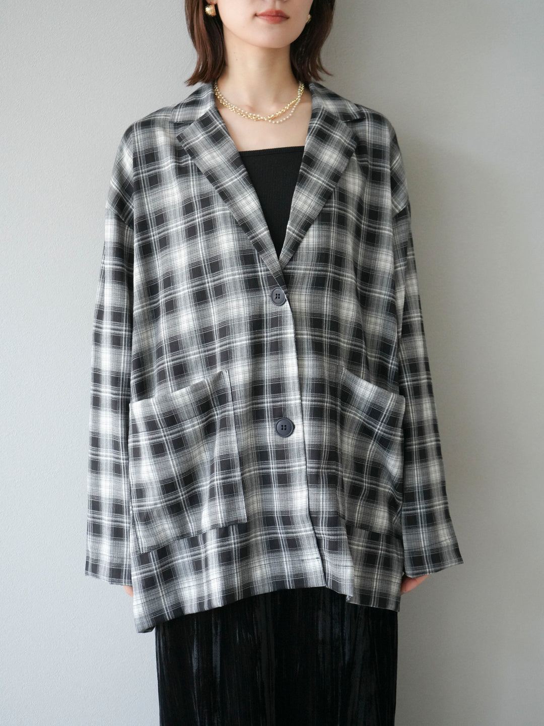 [予約]チェックシャツジャケット/ブラック