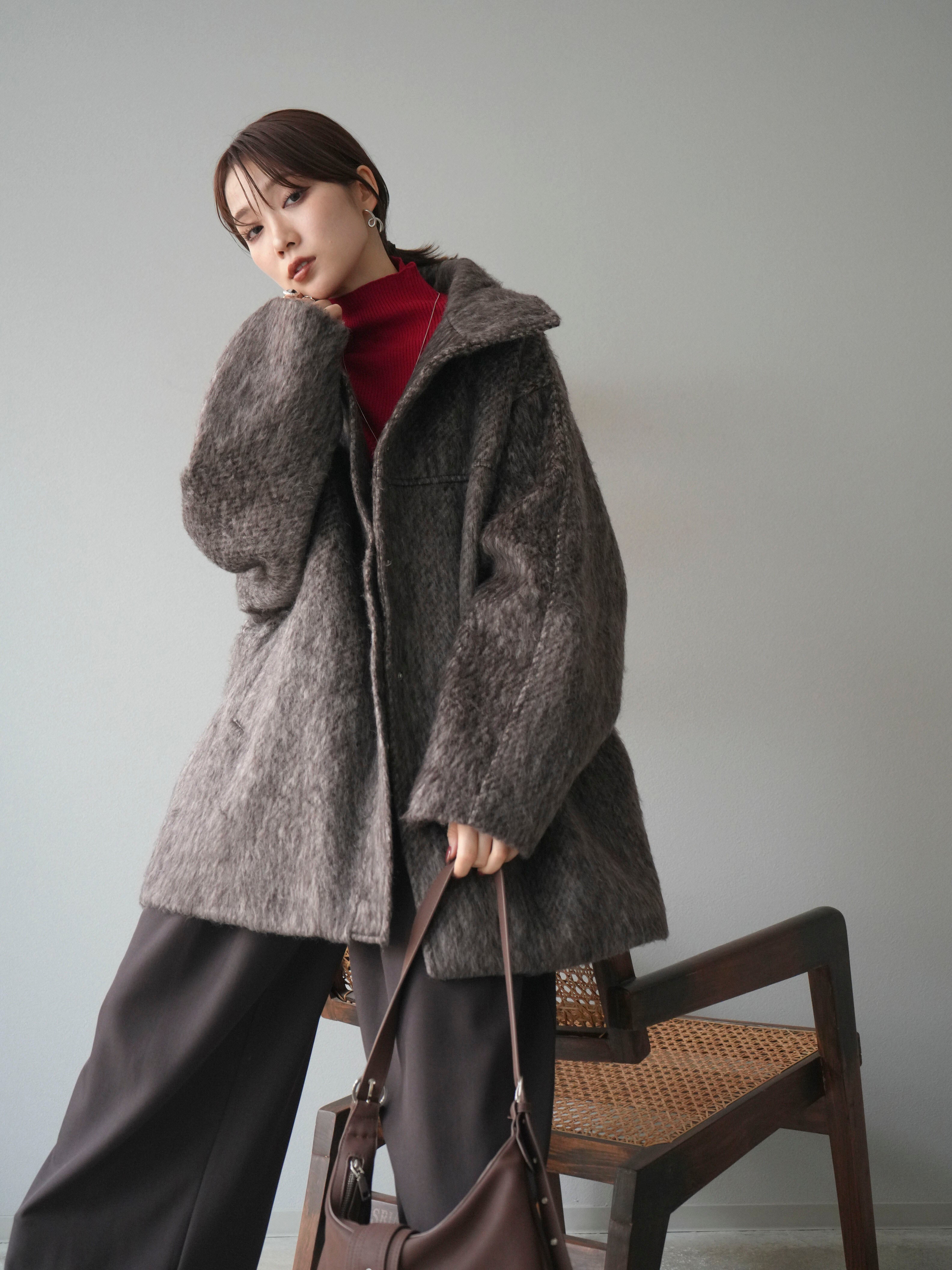 予約]スタンドカラーシャギーコート/brown – Lumier