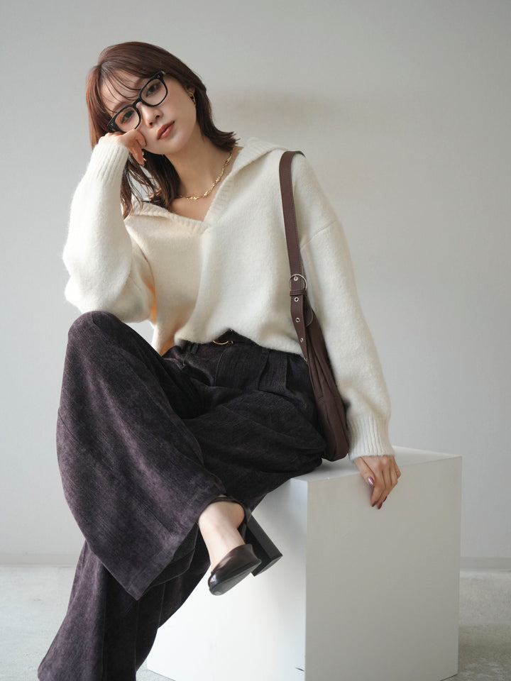 [予約]スキッパーニットプルオーバー/offwhite