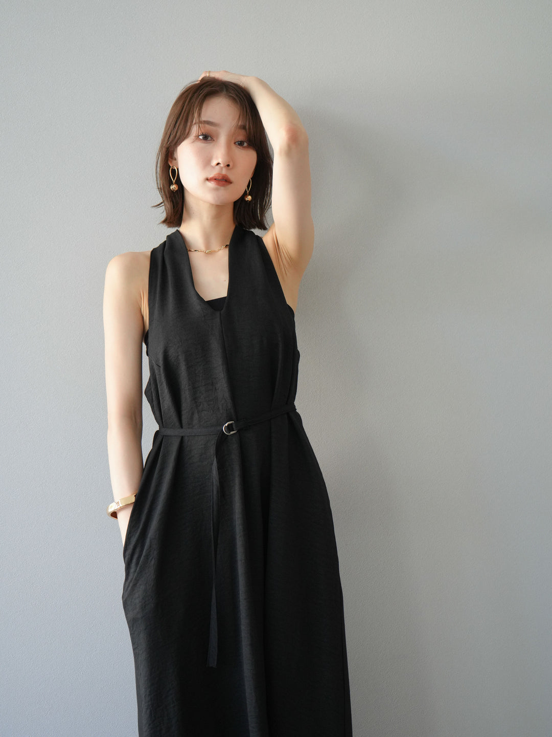 【預購】環形設計不均勻染色洋裝/黑色