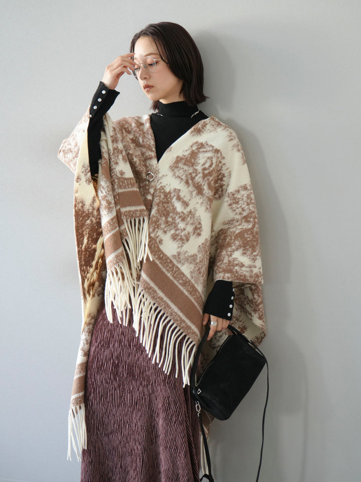 [SET]アブストラクト柄ストールポンチョ+選べるアクセセット(2set)