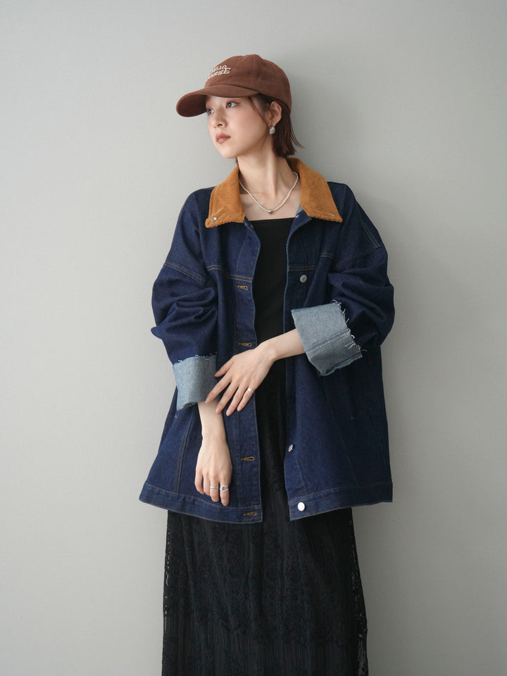 [予約]コーデュロイ×デニムミドルジャケット/indigo