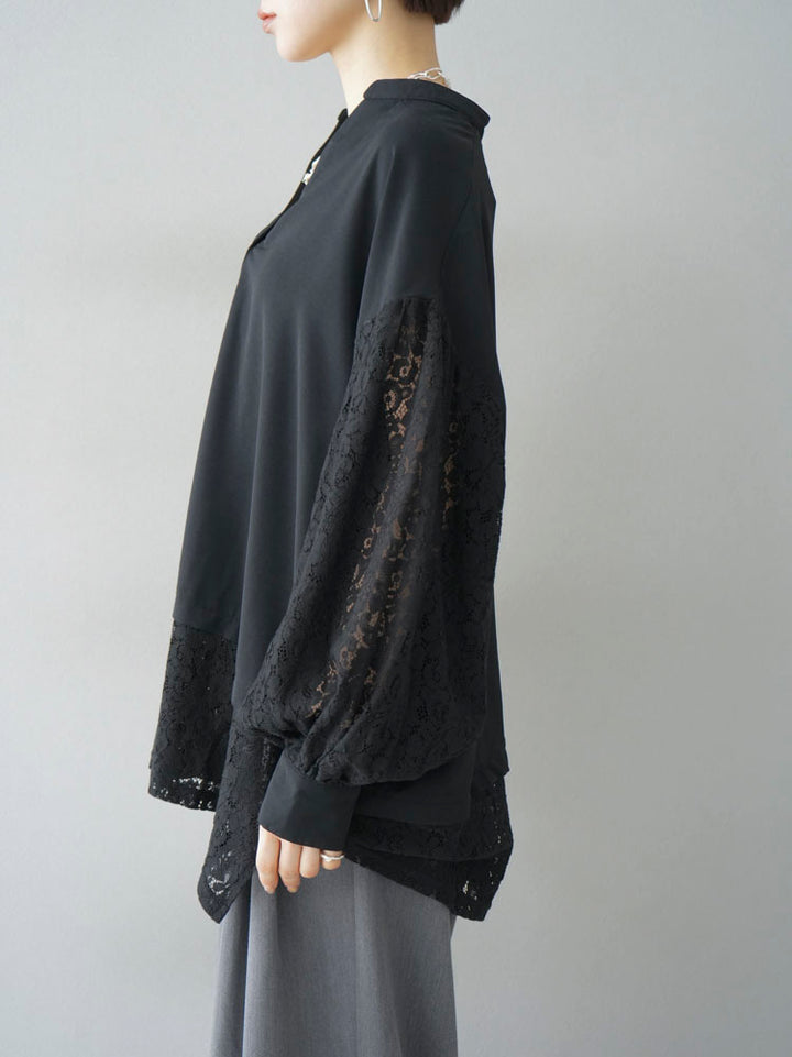 [Pre-order] Lace-switched skipper blouse/black