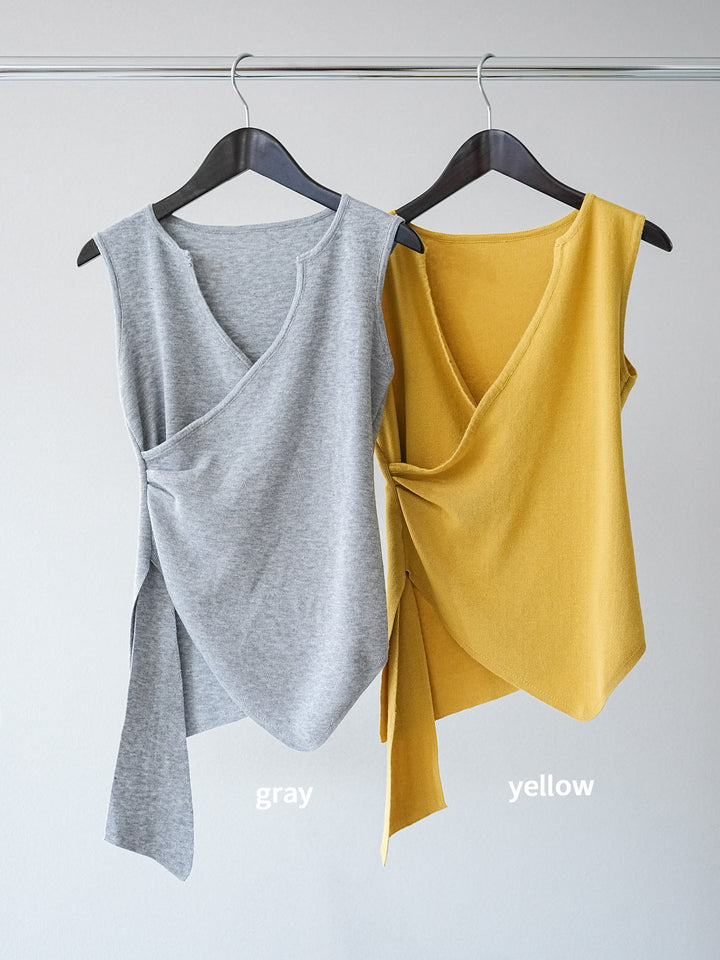 [SET]カシュクールノースリーブニットトップス+シフォンフレアスカート(2set)