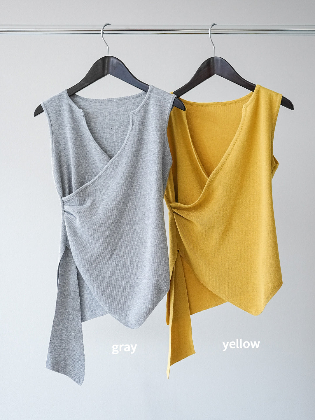 [SET]カシュクールノースリーブニットトップス+フラワーワッシャーロングスカート(2set)