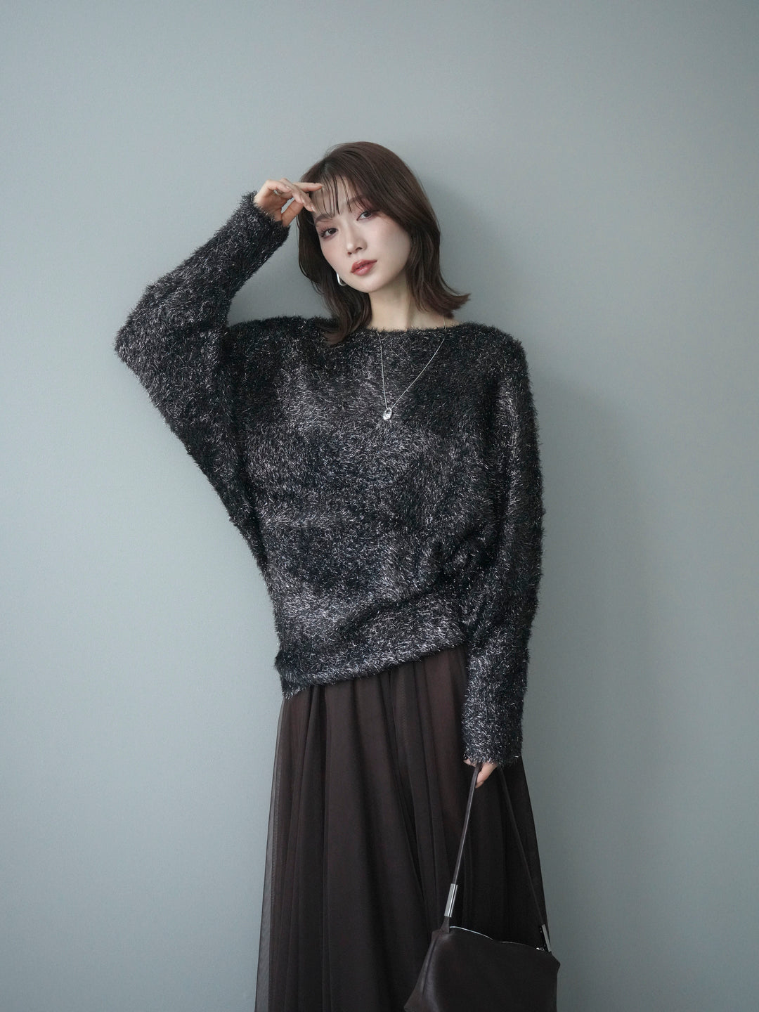 [予約]ラメシャギードルマンニットプルオーバー/brown