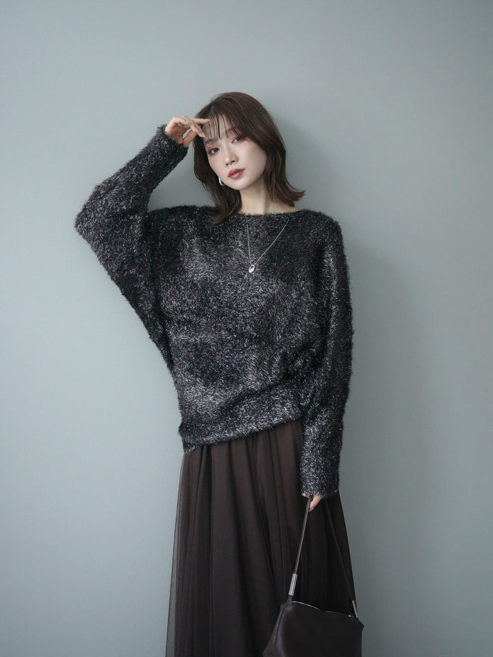 [予約]ラメシャギードルマンニットプルオーバー/brown