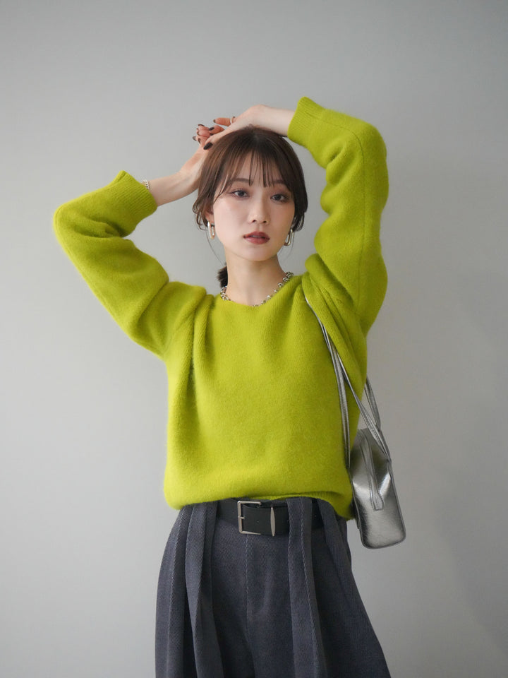 [予約]シュシュ付きアンゴラタッチVネックニットプルオーバー/green