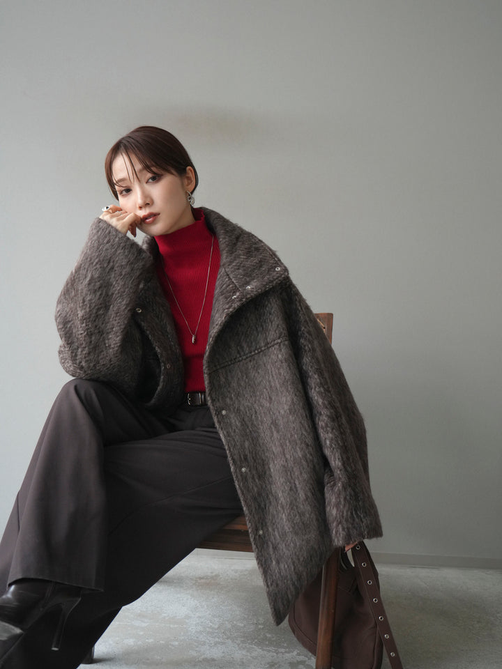 [予約]スタンドカラーシャギーコート/brown