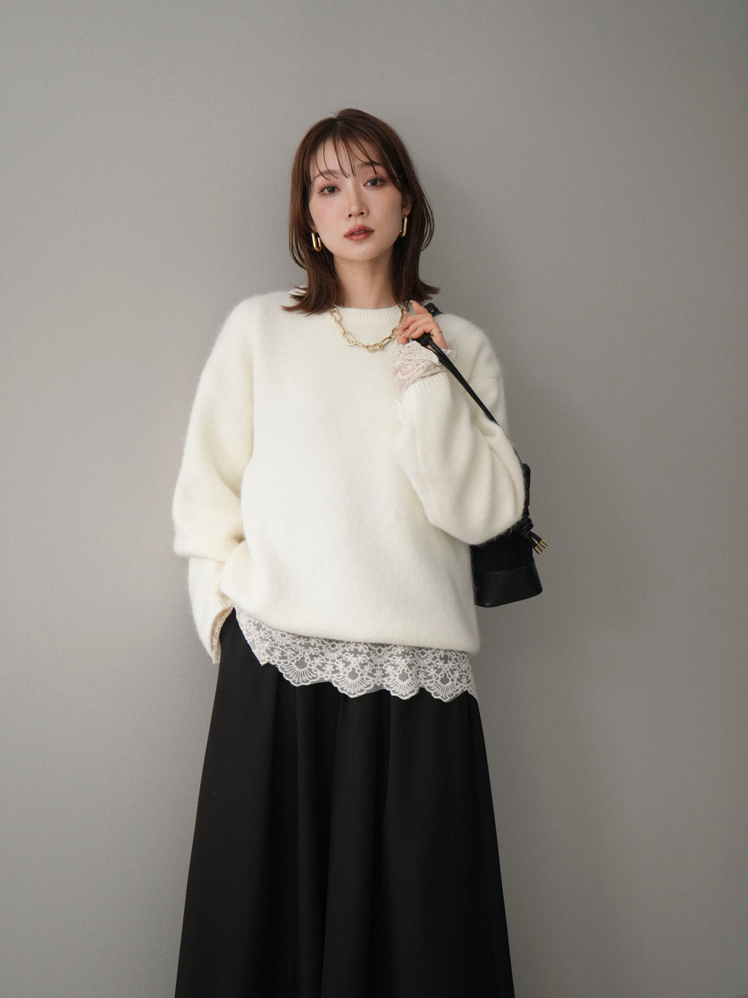 [予約]アンゴラタッチクルーネックニットプルオーバー/white