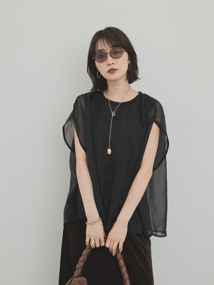 [SET] 緊湊光滑透視層疊上衣 + 天鵝絨低腰裙 (2set)