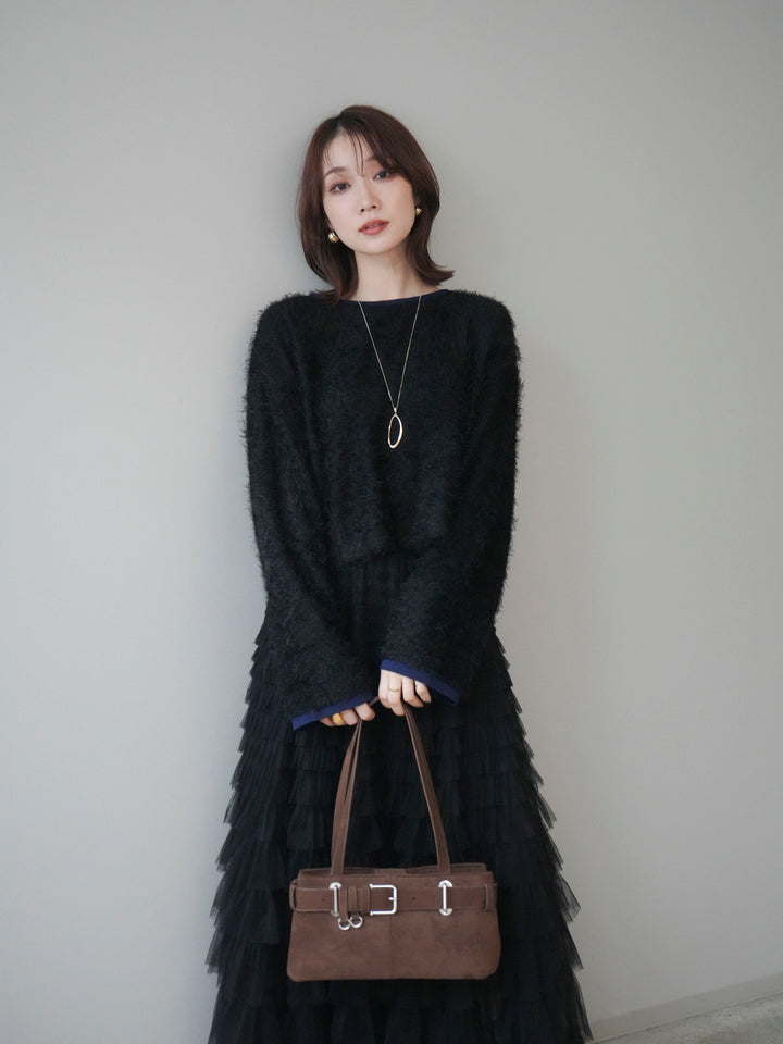 [予約]バイカラー2WAYシャギーニットカーディガン/black