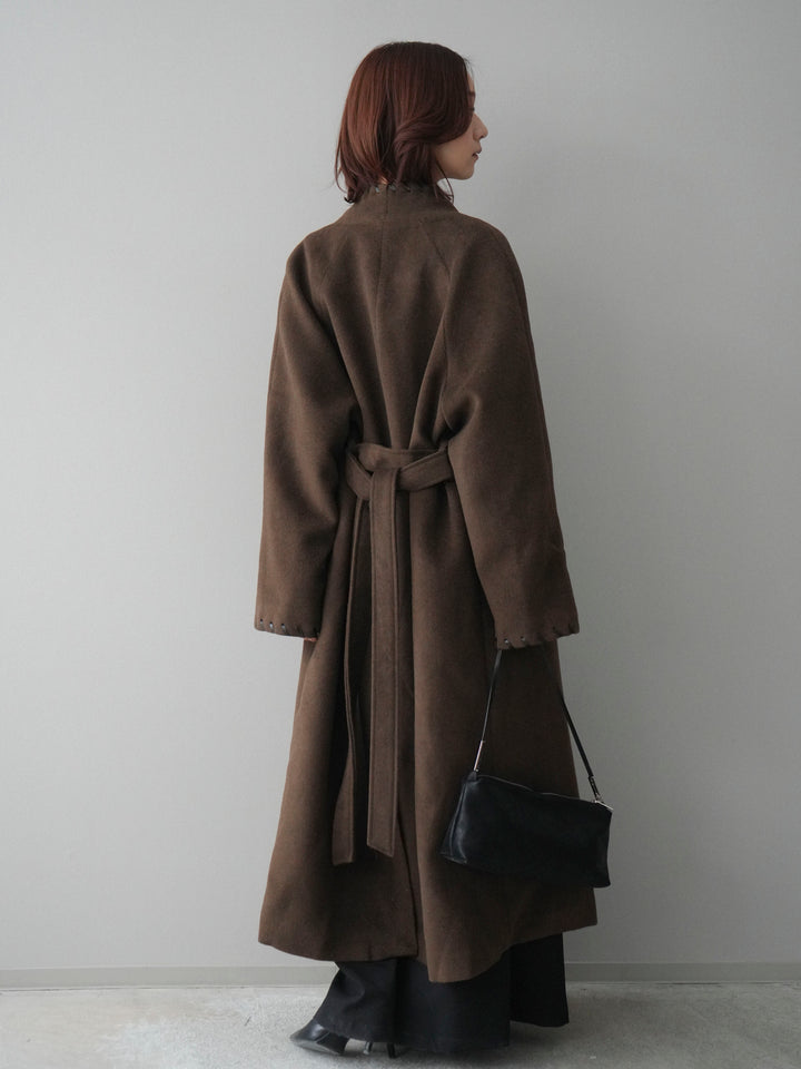 [SET]ハンドステッチ裏中綿ロングコート+テープベルトタックバギーパンツ(2set)