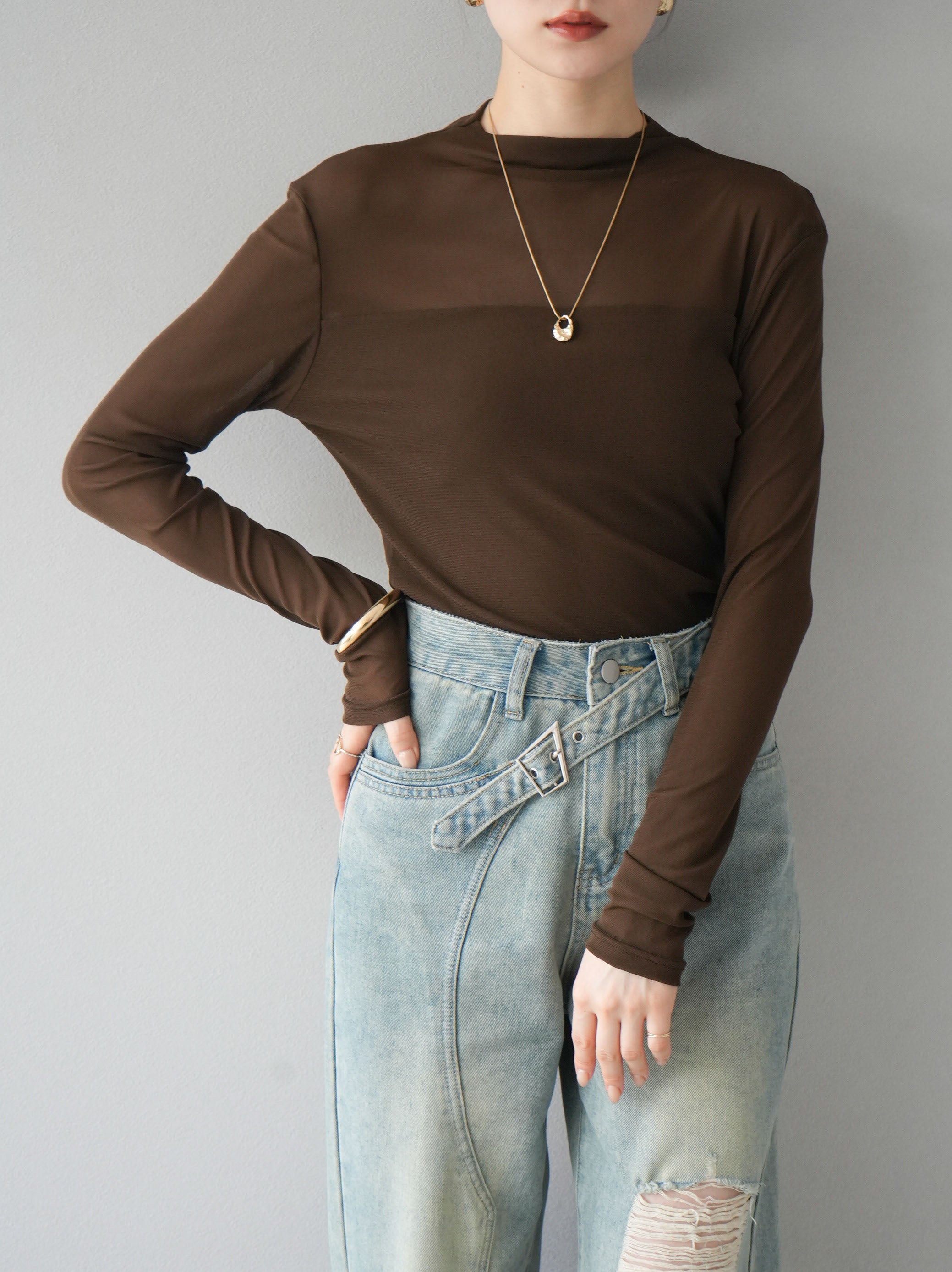 litmus スキンシアートップス 予約]ニュアンス柄シアートップス/カーキ – Lumier