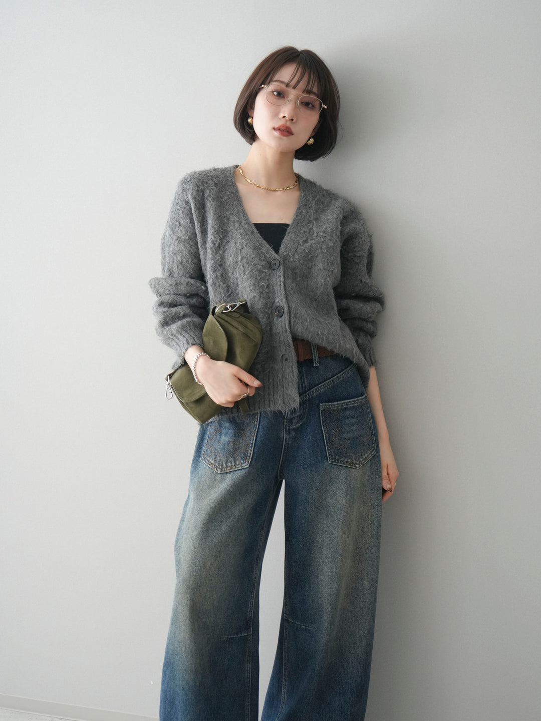 [予約]起毛シャギーニットカーディガン/gray