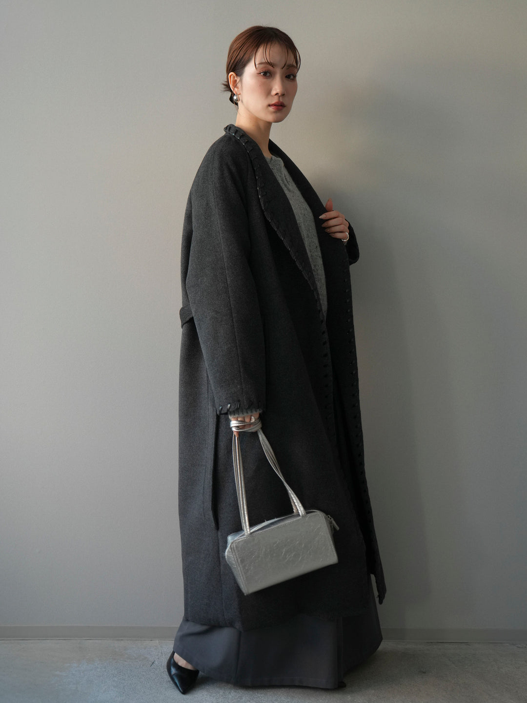 [SET]ハンドステッチ裏中綿ロングコート+選べるアクセセット(2set)