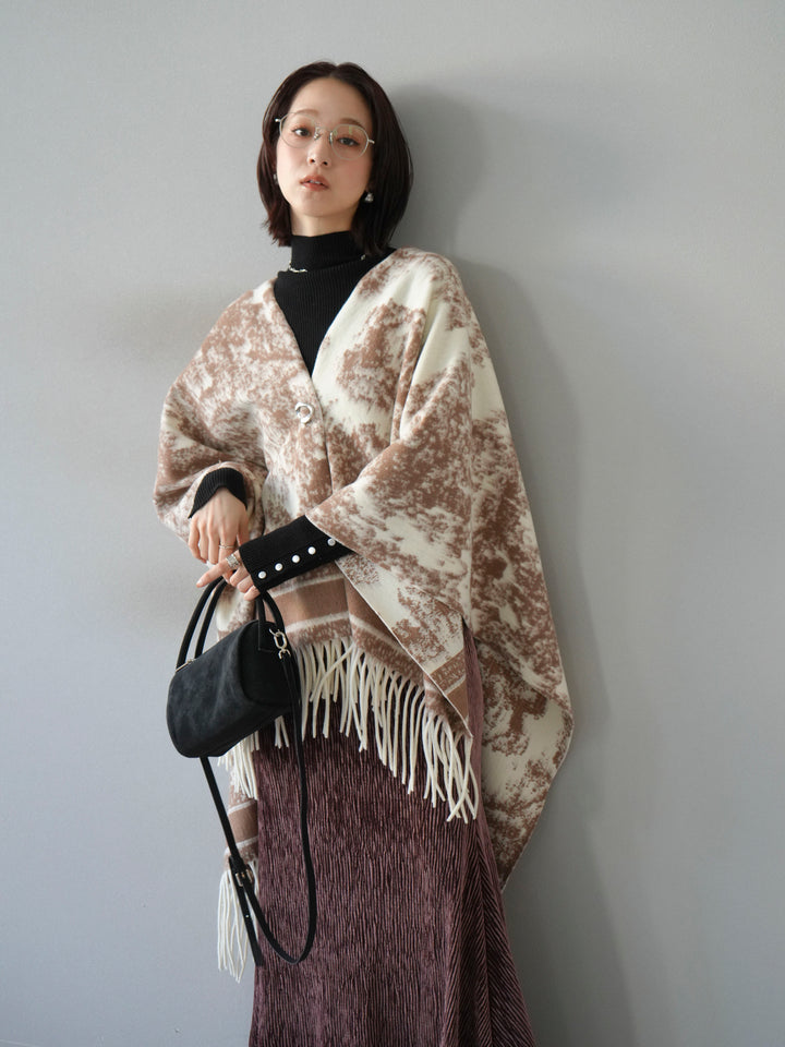 [SET]アブストラクト柄ストールポンチョ+選べるアクセセット(2set)