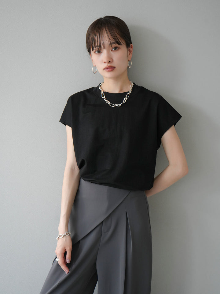 [Pre-order] Cool-touch petite neck French sleeve T-shirt/Black