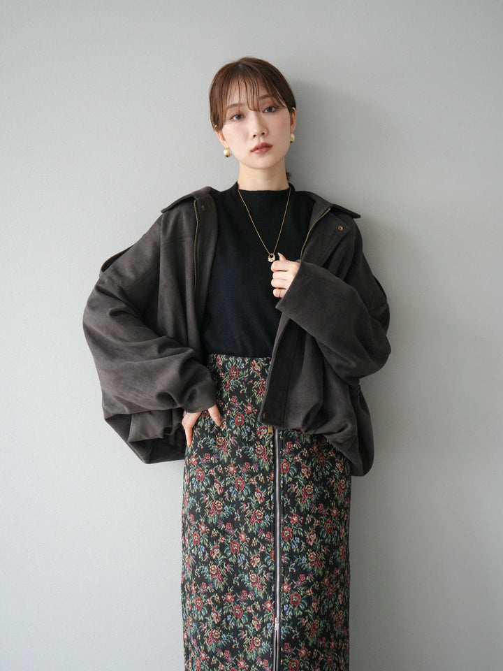 [SET]スウェードオーバーブルゾン+ゴブランフロントジップタイトスカート(2set)